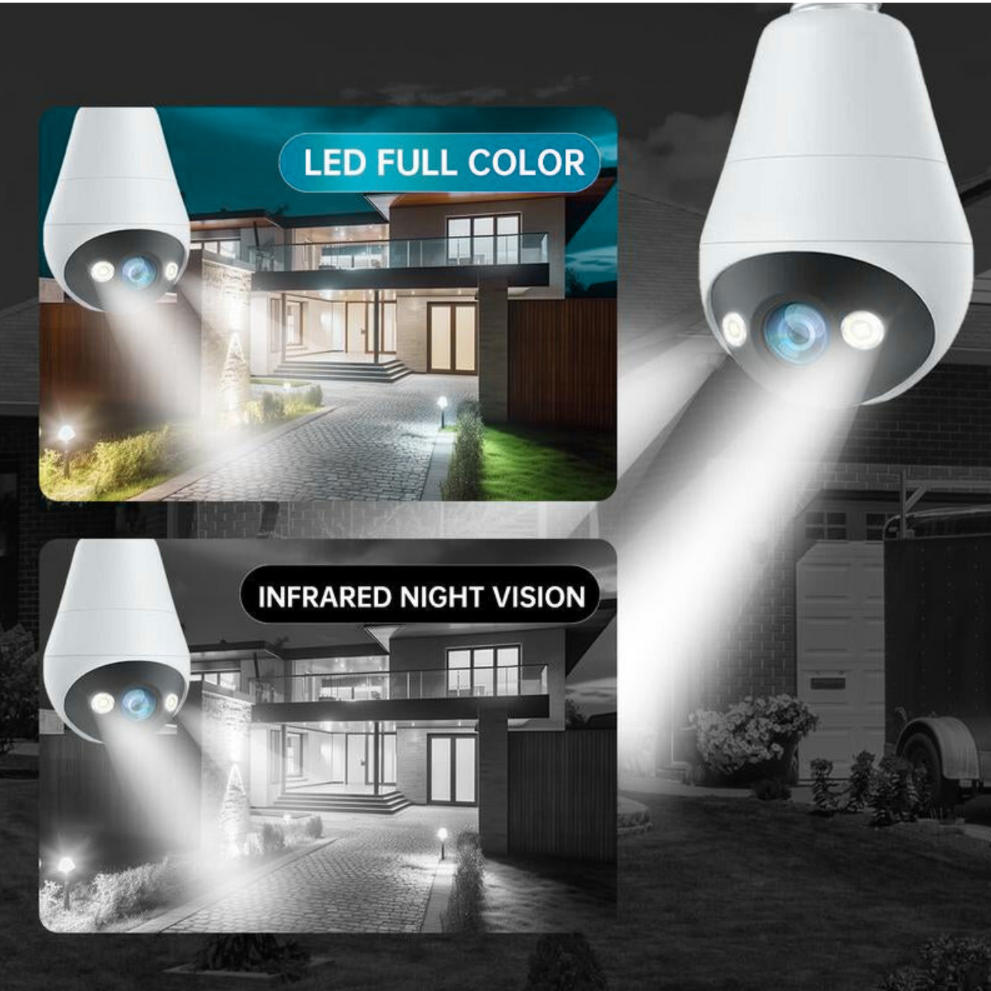 Cameras for Home, 2K Light Bulb Security Camera Full-Color Night Vision, Two-Way Audio, Motion Detection, Free E27 Lamp Holder, Support 2.4G Connection