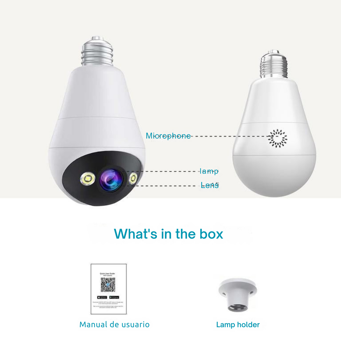Cameras for Home, 2K Light Bulb Security Camera Full-Color Night Vision, Two-Way Audio, Motion Detection, Free E27 Lamp Holder, Support 2.4G Connection
