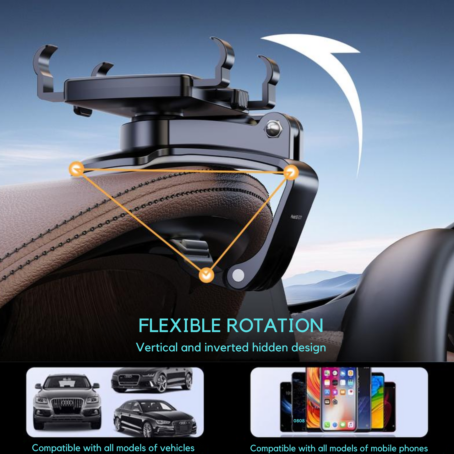 【Father's Day Gift】Universal Car Phone Holder Mount,360 Degrees Rotation Dashboard Phone Holder [Upgrade Clip Never Fall],Car Phone Mount for Iphone,Samsung,Google,Nokia,And 4-7 Inch Smartphones