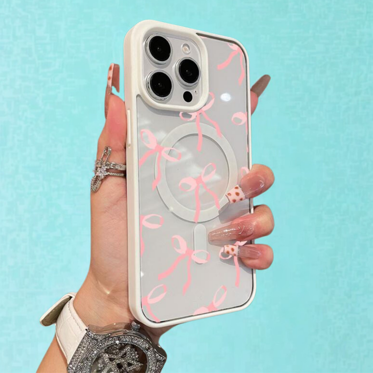Multi-Functional Magnetic Case for Iphone11/12/13/14/15/16/Promax Pink Bow Collage Y2K Cased Magsafe Ready, Anti-Fall,Ultra-Thin Design | Perfect for Everyday Use
