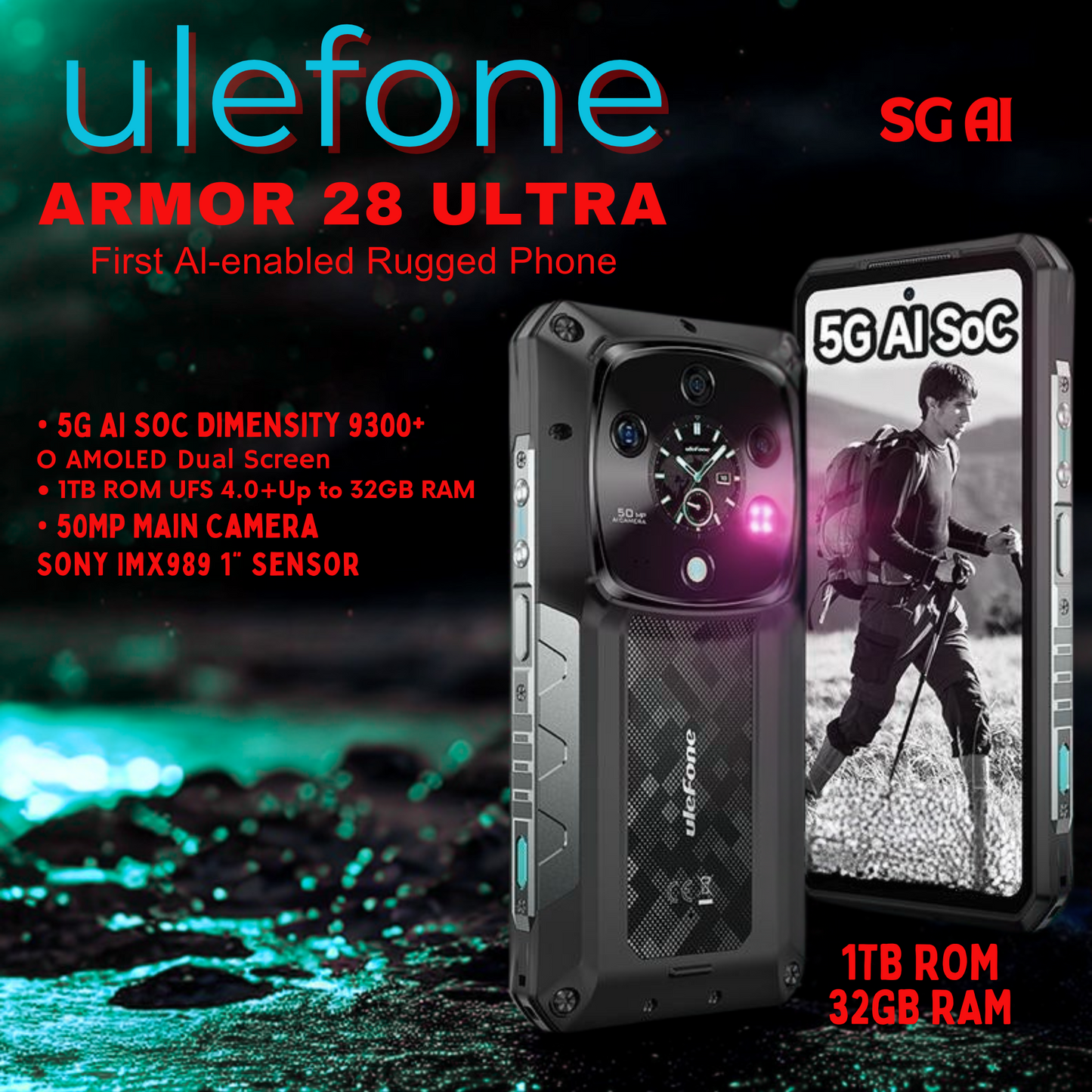 Ulefone Armor 28 Ultra Rugged Phone,32Gb+1Tb,64Mp Night Vision Cam+50Mp Main Cam+50Mp Front Cam,Mtk Dimensity 9300+ & AI S0C,6.67" 1080 X 2400 FHD+ & 120Hz Screen,10600Mah & 120W,8K Video,Ip68/Ip69K,Android 14 5G Smartphone