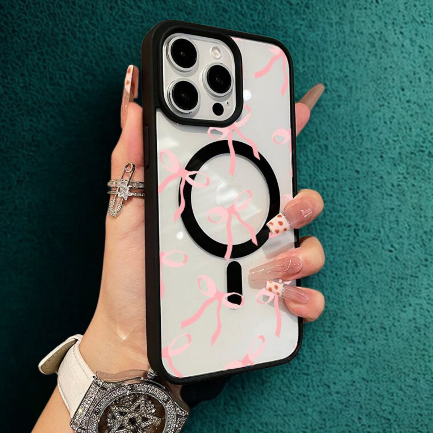 Multi-Functional Magnetic Case for Iphone11/12/13/14/15/16/Promax Pink Bow Collage Y2K Cased Magsafe Ready, Anti-Fall,Ultra-Thin Design | Perfect for Everyday Use