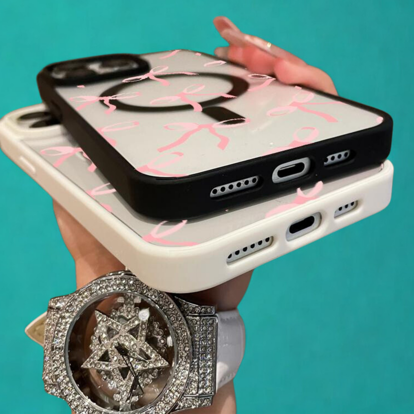 Multi-Functional Magnetic Case for Iphone11/12/13/14/15/16/Promax Pink Bow Collage Y2K Cased Magsafe Ready, Anti-Fall,Ultra-Thin Design | Perfect for Everyday Use