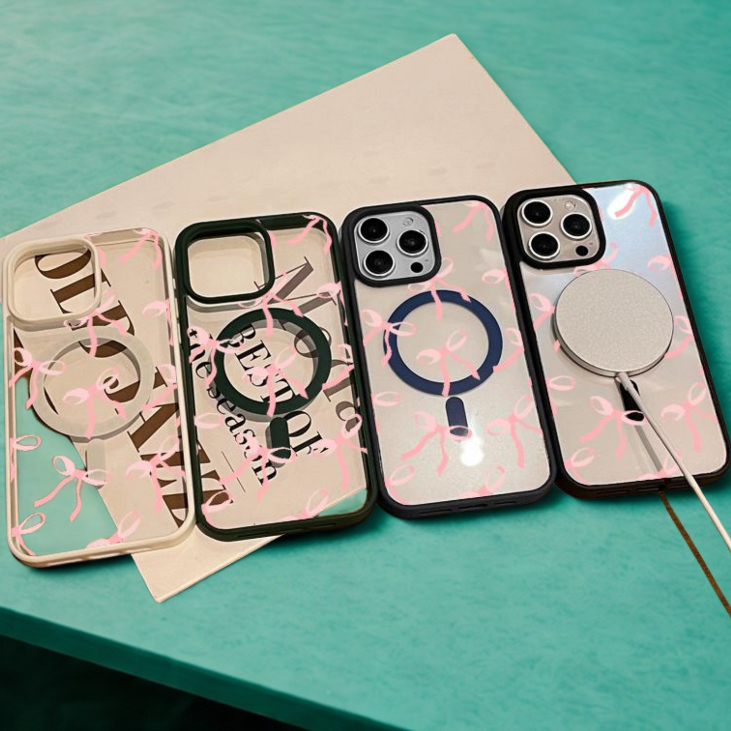 Multi-Functional Magnetic Case for Iphone11/12/13/14/15/16/Promax Pink Bow Collage Y2K Cased Magsafe Ready, Anti-Fall,Ultra-Thin Design | Perfect for Everyday Use