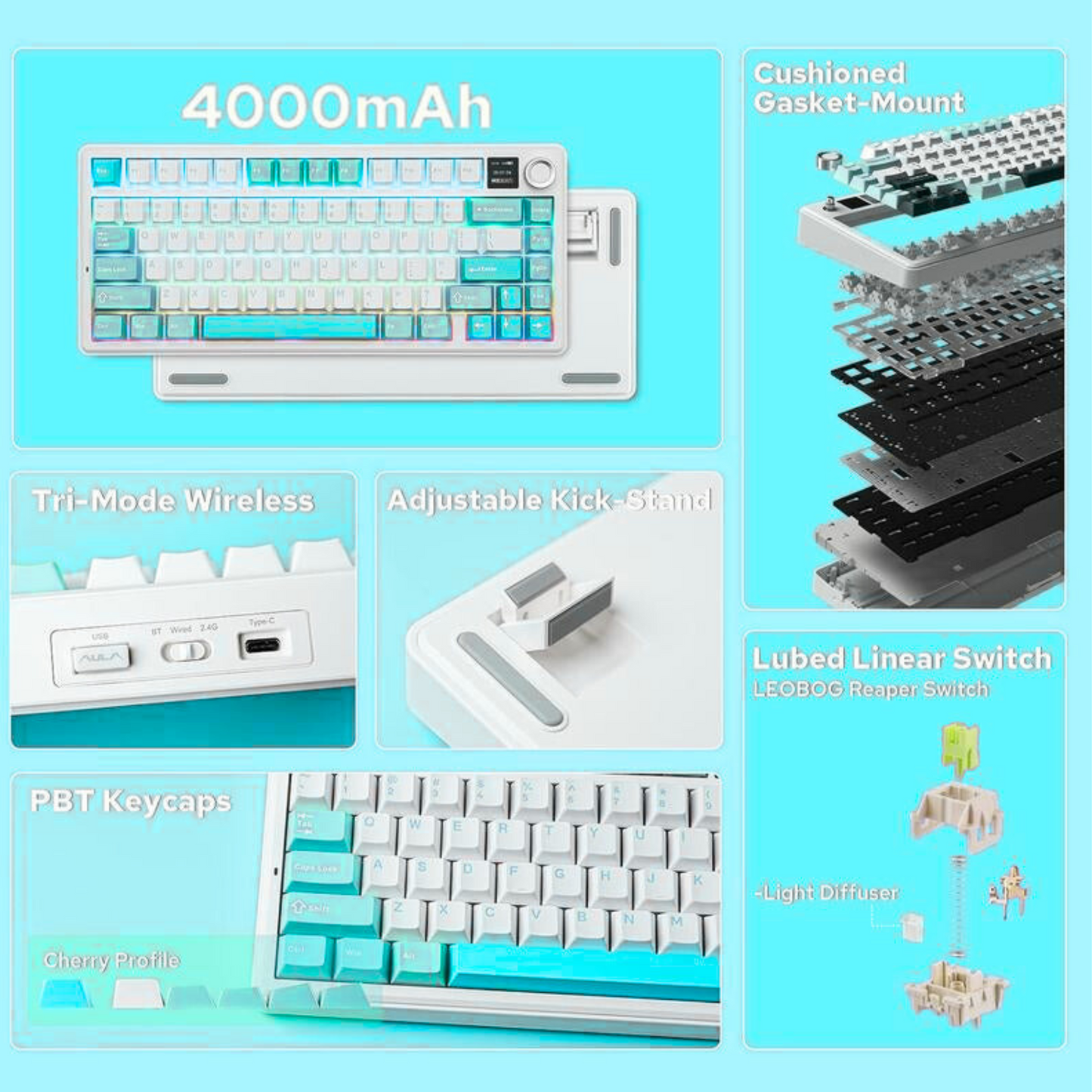 Aula F75 MAX Wireless Mechanical Keyboard with TFT Screen Knob 75% Layout Hot Swappable Gaming Keyboard for PC Mac Linux Bluetooth RGB